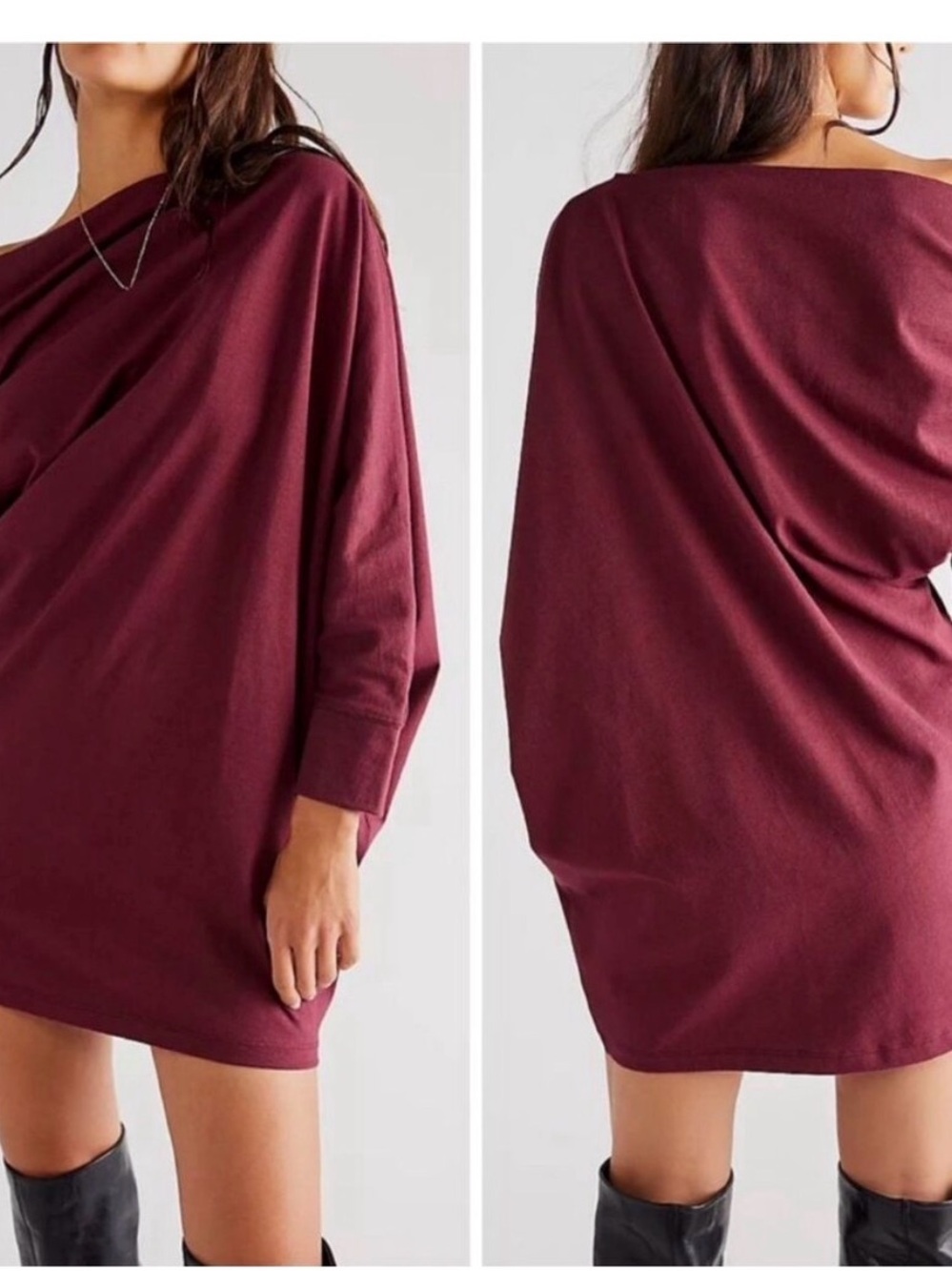 Free People One-Shoulder Dress in Burgundy